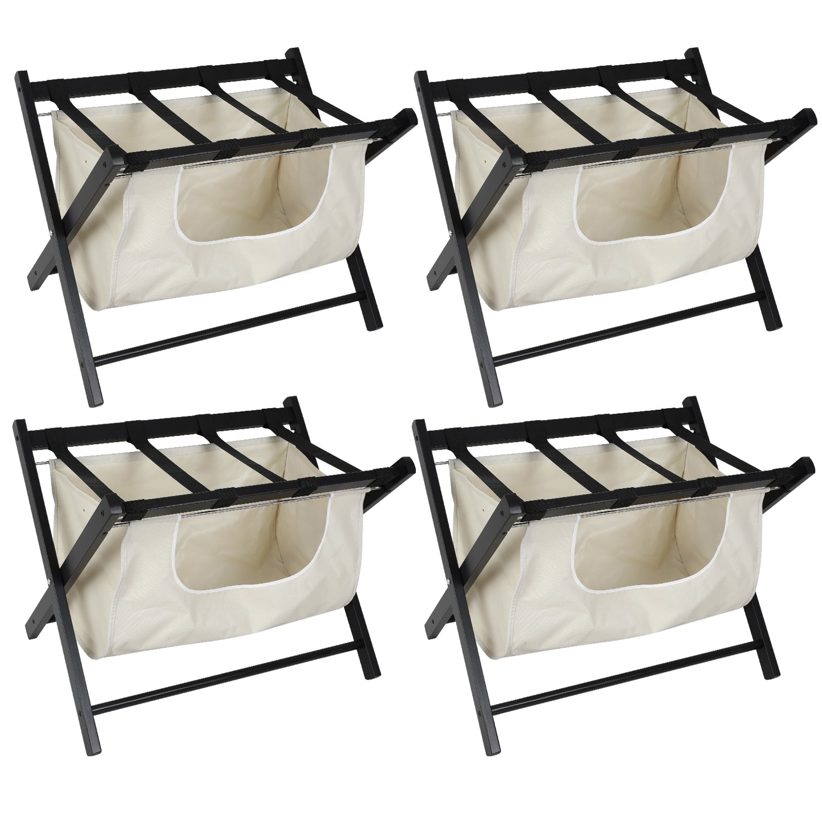 Hofitlead Wooden Luggage Rack, Folding Luggage Rack Suitcase Stand with Storage Shelf for Home Guest Room Bedroom Hotel,Black,4 PCS