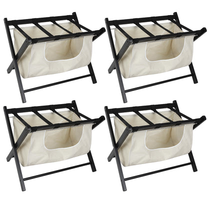Hofitlead Wooden Luggage Rack, Folding Luggage Rack Suitcase Stand with Storage Shelf for Home Guest Room Bedroom Hotel,Black,4 PCS