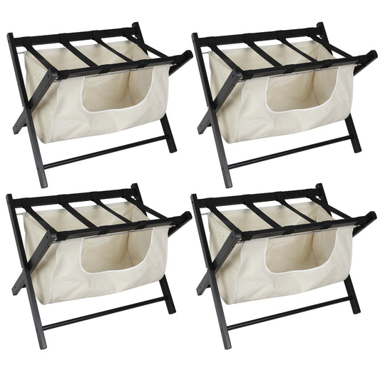 Hofitlead Wooden Luggage Rack, Folding Luggage Rack Suitcase Stand with Storage Shelf for Home Guest Room Bedroom Hotel,Black,4 PCS