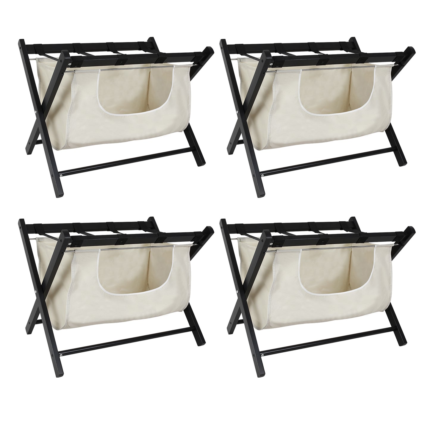 Babion Folding Luggage Rack for Guest Room 4 Pack, Luggage Rack for Suitcase Stand with Detachable Laundry Bag, Foldable Suitcase Stand Holder with Double Tiers forBedroom,Hotel (Black)