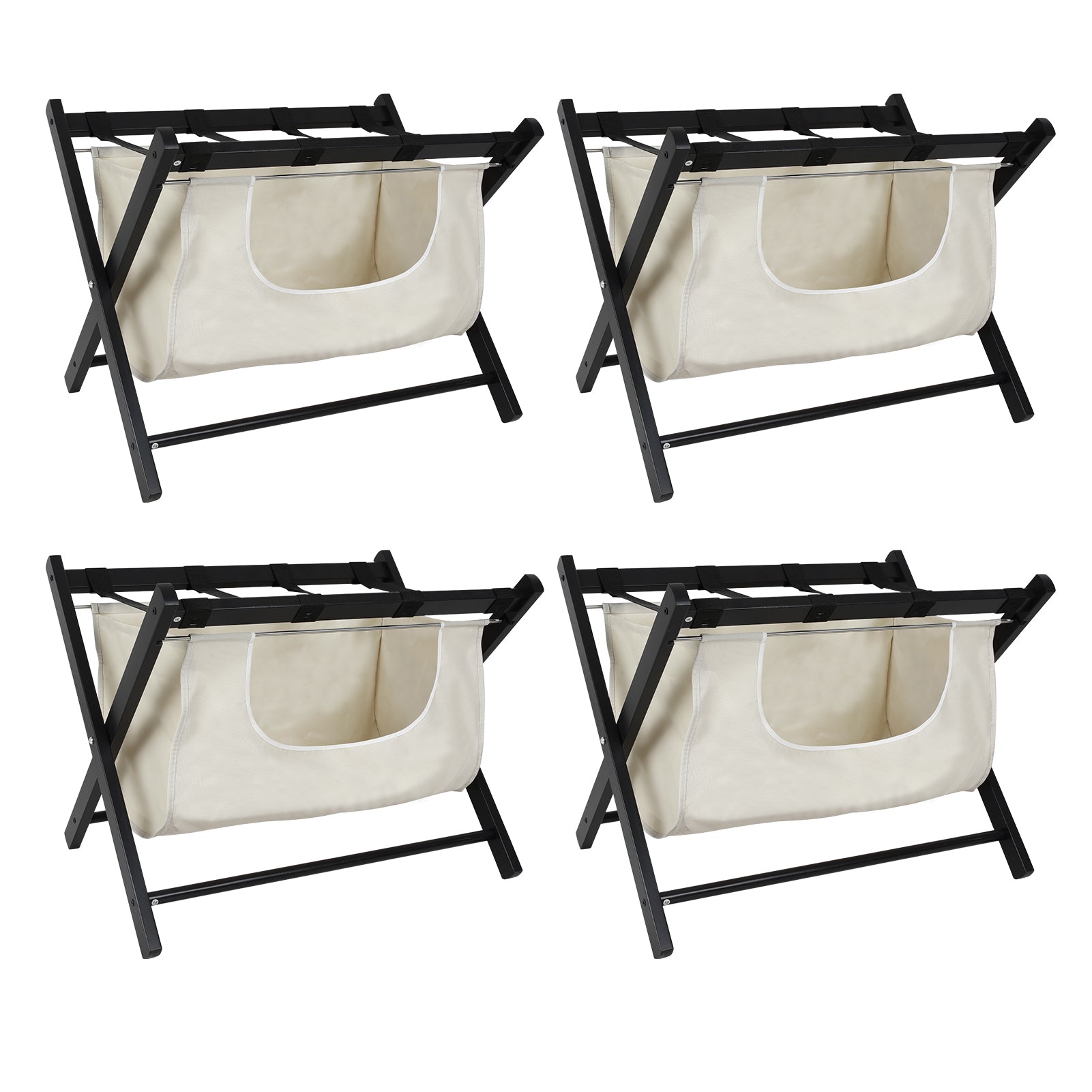Babion Folding Luggage Rack for Guest Room 4 Pack, Luggage Rack for Suitcase Stand with Detachable Laundry Bag, Foldable Suitcase Stand Holder with Double Tiers forBedroom,Hotel (Black)
