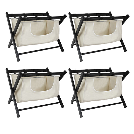 Babion Folding Luggage Rack for Guest Room 4 Pack, Luggage Rack for Suitcase Stand with Detachable Laundry Bag, Foldable Suitcase Stand Holder with Double Tiers forBedroom,Hotel (Black)