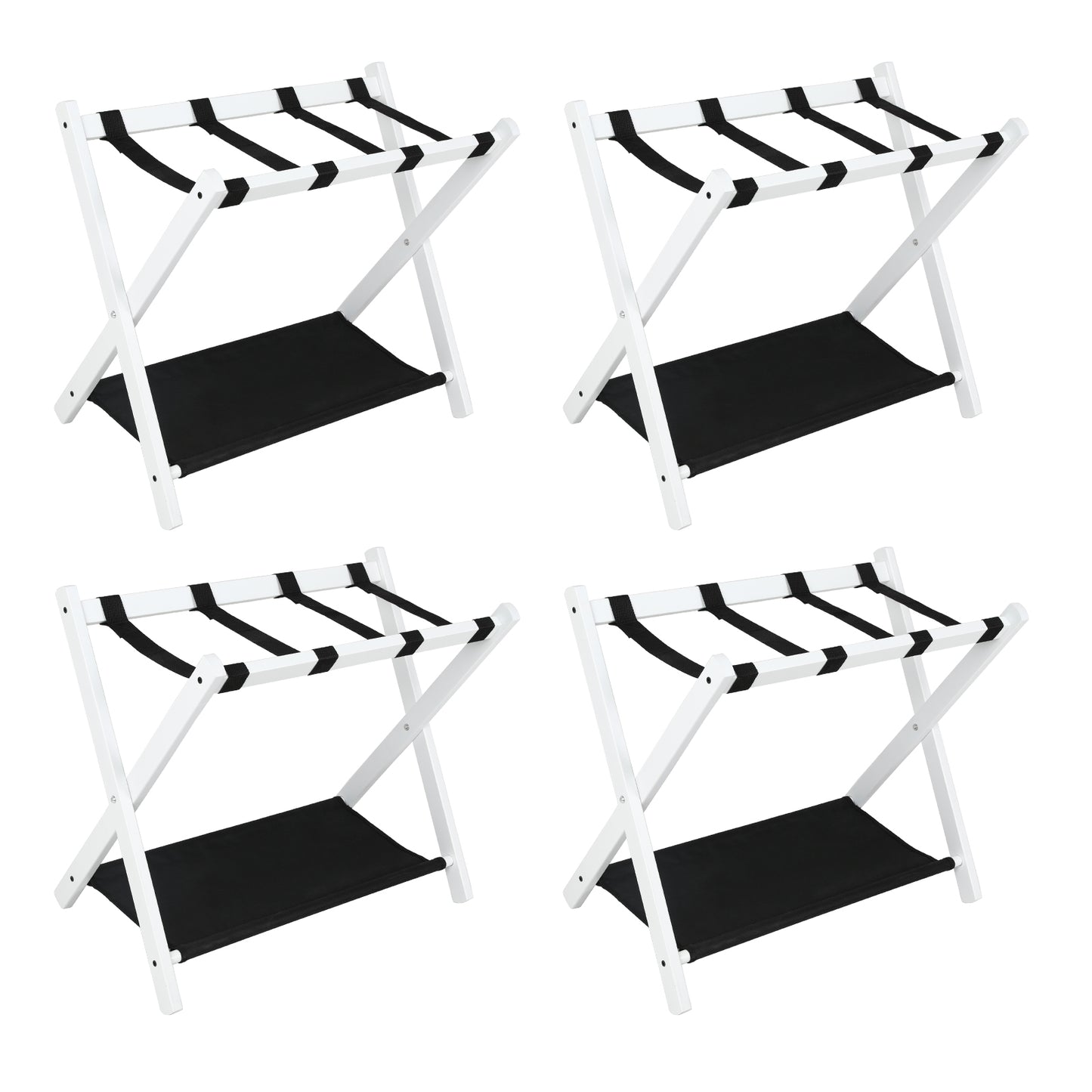 2-Tier Folding Luggage Rack - White Wood Fabric