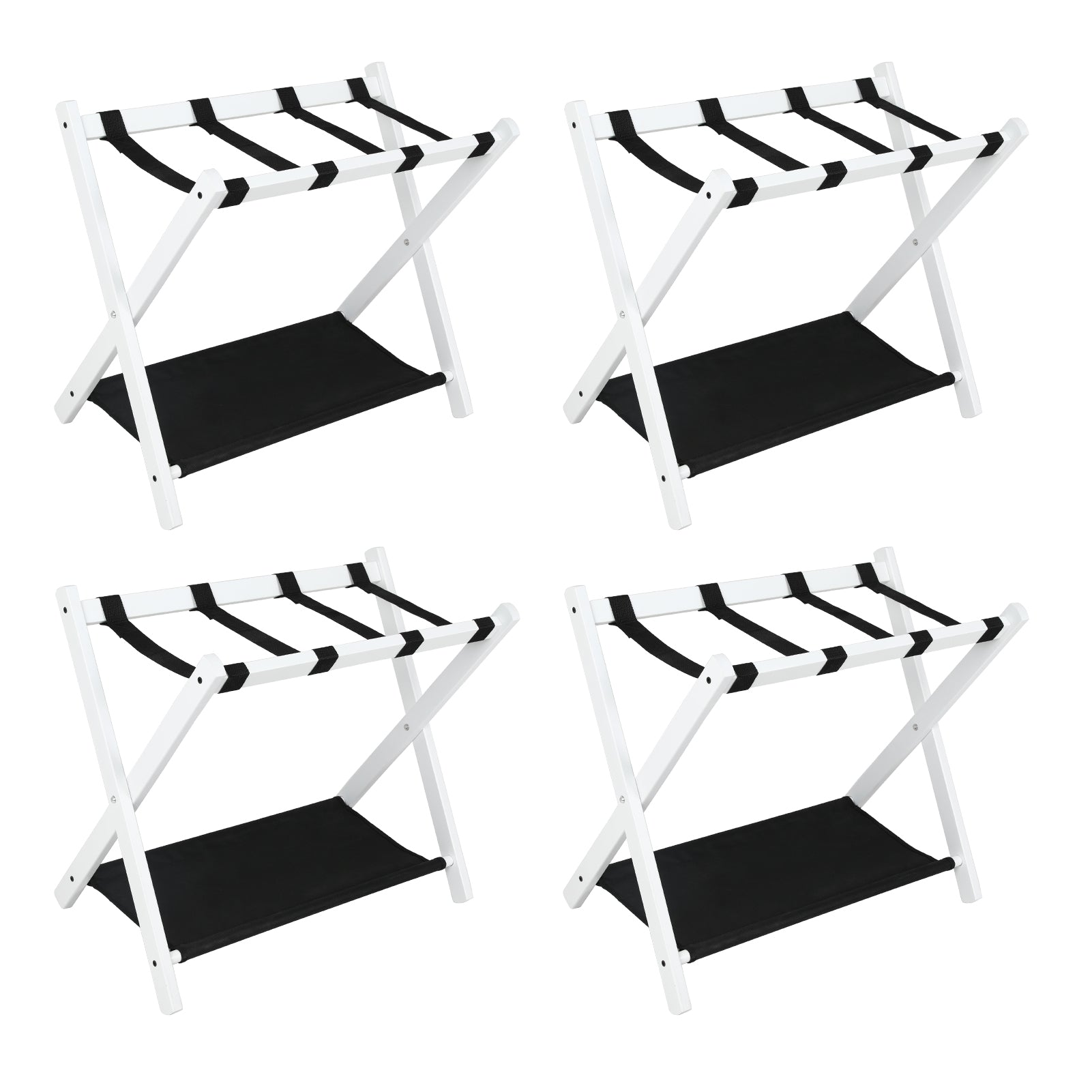 2-Tier Folding Luggage Rack - White Wood Fabric
