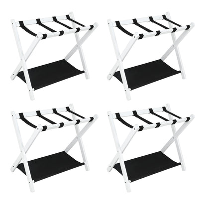2-Tier Folding Luggage Rack - White Wood Fabric