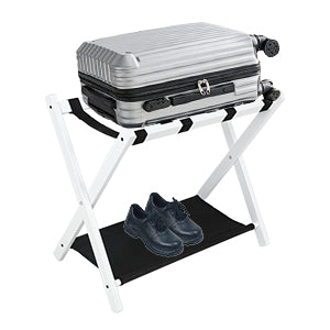 2-Tier Folding Luggage Rack - White Wood Fabric