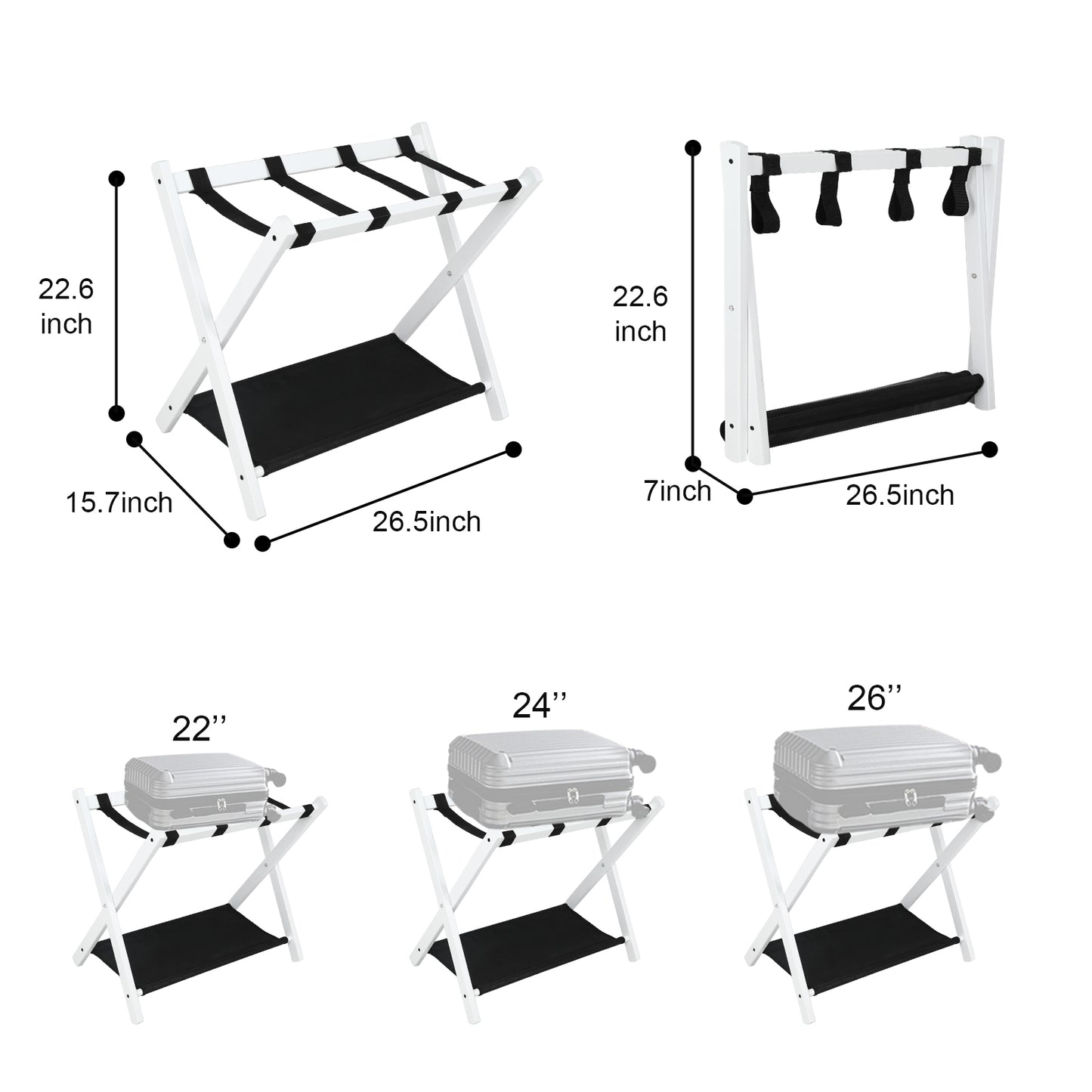 2-Tier Folding Luggage Rack - White Wood Fabric
