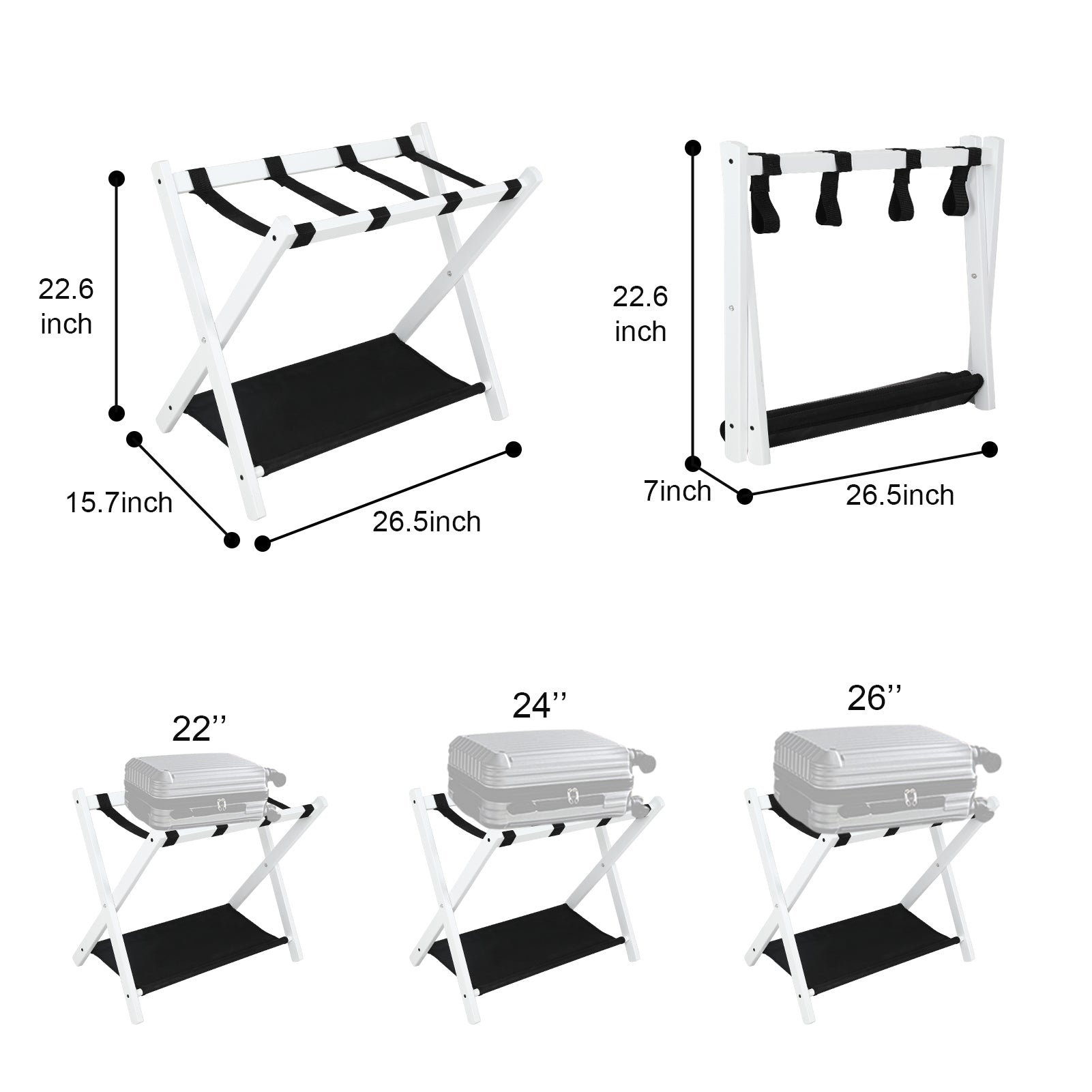 2-Tier Folding Luggage Rack - White Wood Fabric