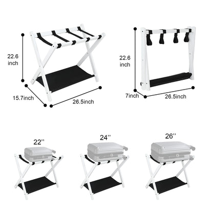 2-Tier Folding Luggage Rack - White Wood Fabric