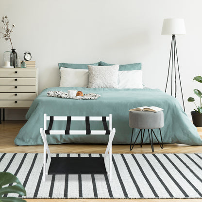 2-Tier Folding Luggage Rack - White Wood Fabric
