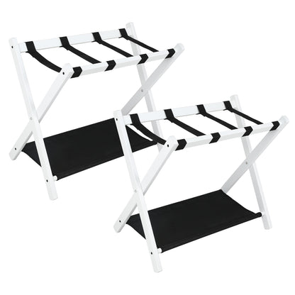 Babion Folding Luggage Rack for Guest Room 2 Pack, luggage Racks for Suitcase Stand with Nylon Straps, Luggage Stand Double Tiers Bamboo Luggage Holder for Bedroom,Hotel, No Assembly