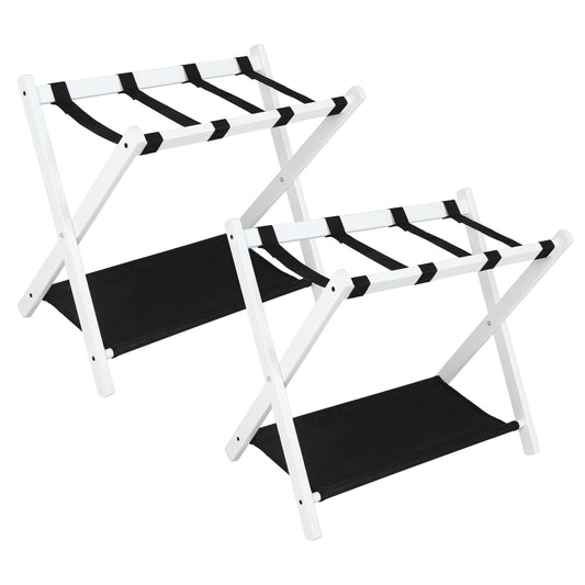 Babion Folding Luggage Rack for Guest Room 2 Pack, luggage Racks for Suitcase Stand with Nylon Straps, Luggage Stand Double Tiers Bamboo Luggage Holder for Bedroom,Hotel, No Assembly