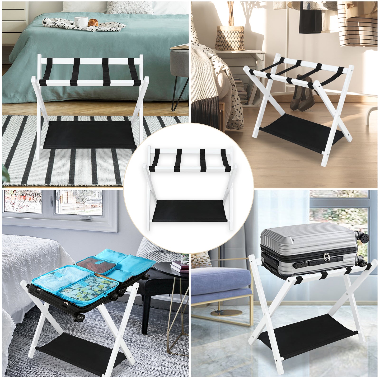 White Folding Luggage Rack - 4 Pack for Bedroom Storage for Home Office