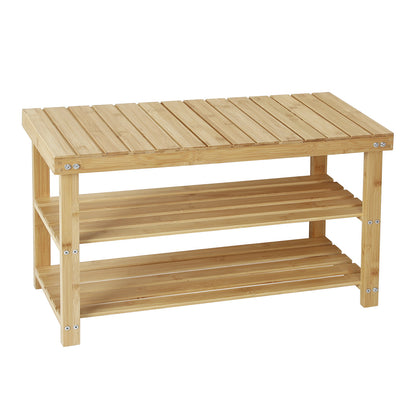 Hofitlead 27.5" Shoe Rack Solid Wood Shoe Bench, 3-Tier Shoe Organizer for Entryway Hallway(Light Brown)