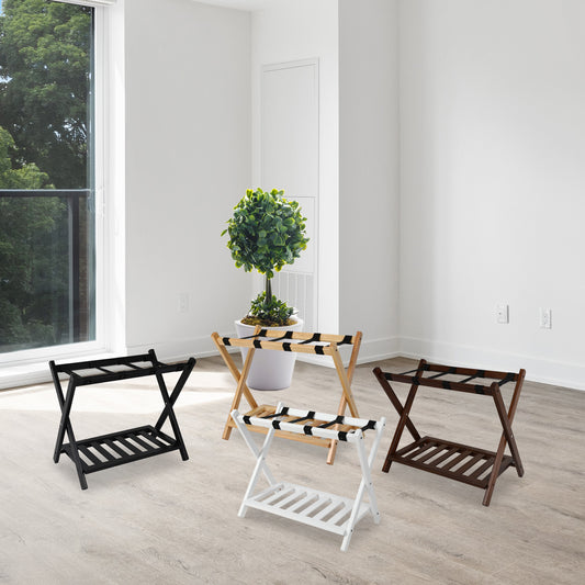 Hofitlead Wooden Luggage Rack, Folding Luggage Rack Suitcase Stand with Storage Shelf for Home Guest Room Bedroom Hotel,Black