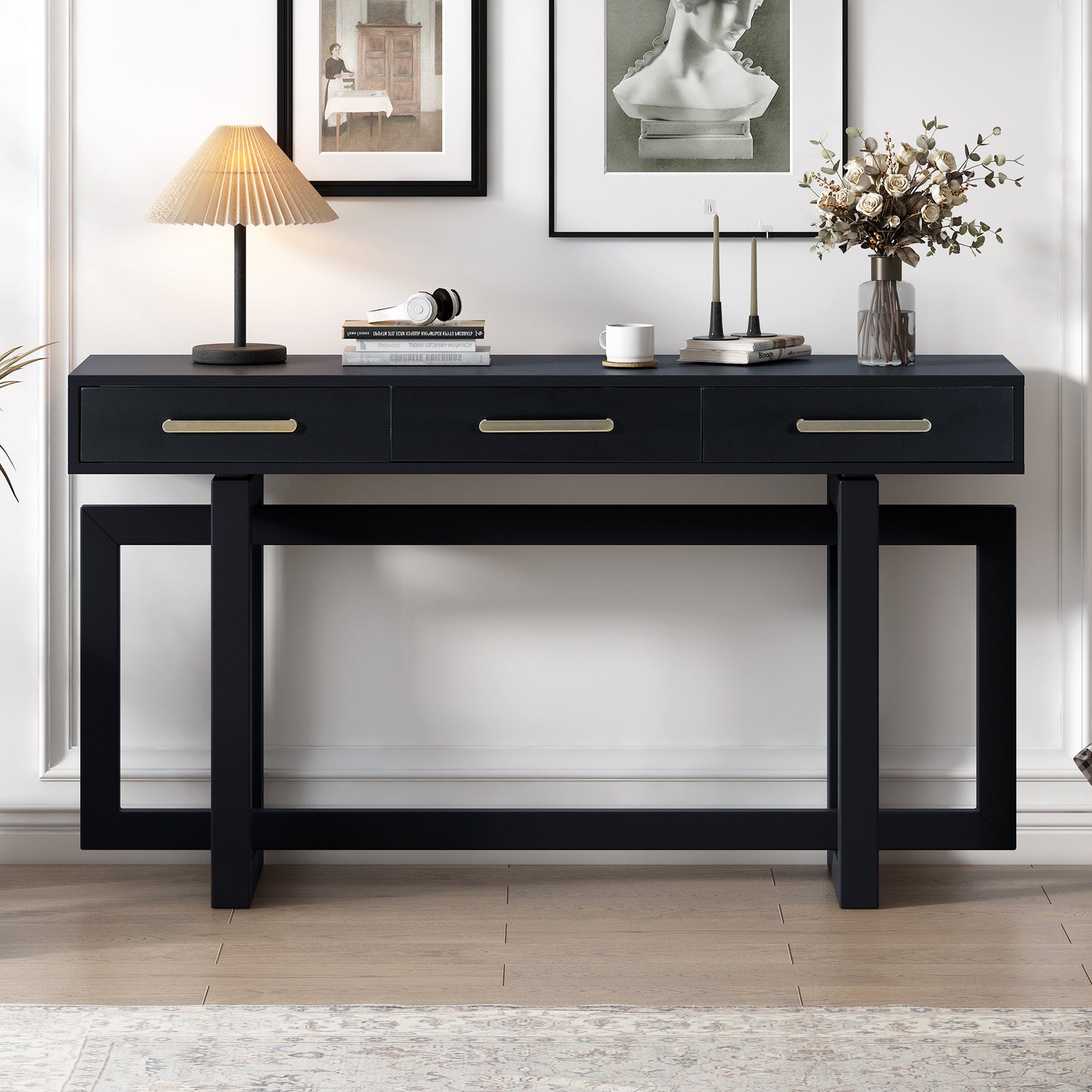 Black Artsy Console Table with Drawers - 57" Long