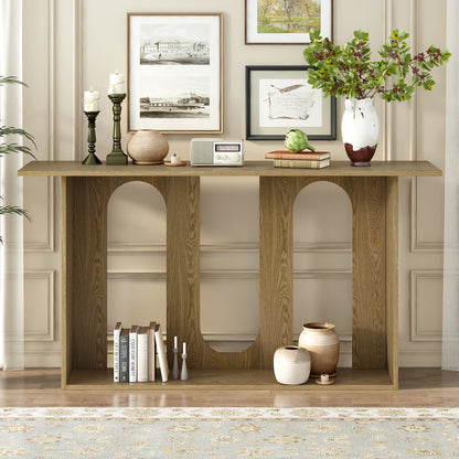Natural Ash Veneer Console Table with Shelf - 60" x 15.7"