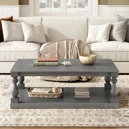 Gray Vintage Coffee Table - Vase Column Legs, Pine Finish