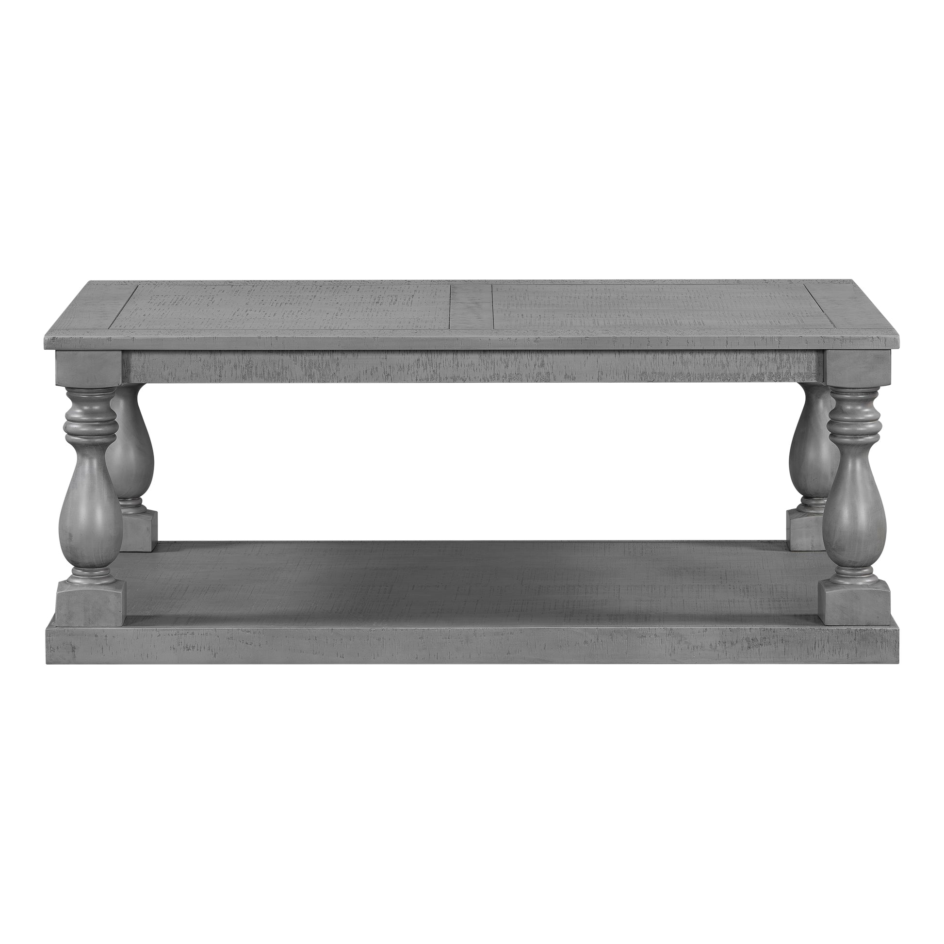 Gray Vintage Coffee Table - Vase Column Legs, Pine Finish