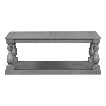 Gray Vintage Coffee Table - Vase Column Legs, Pine Finish