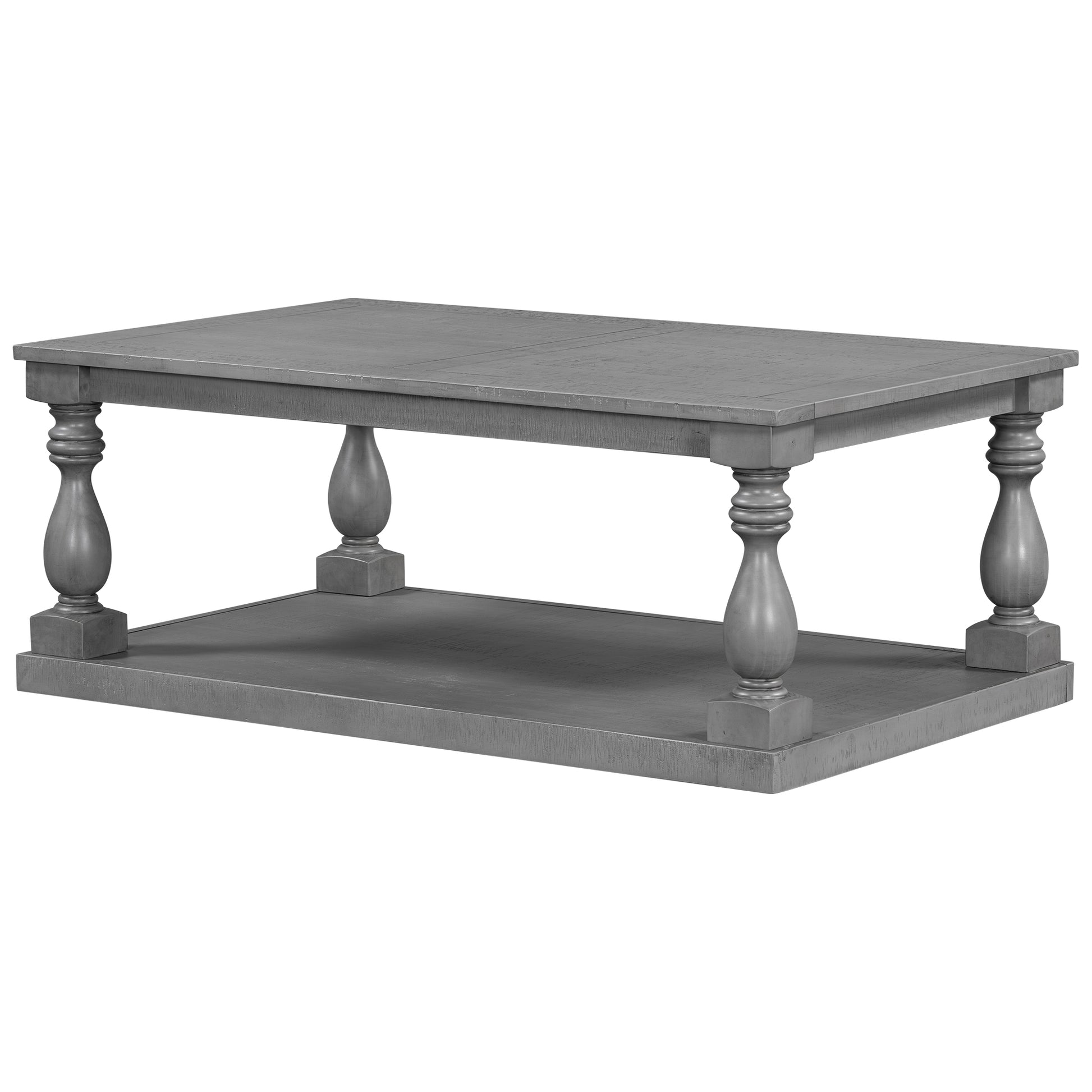 Gray Vintage Coffee Table - Vase Column Legs, Pine Finish