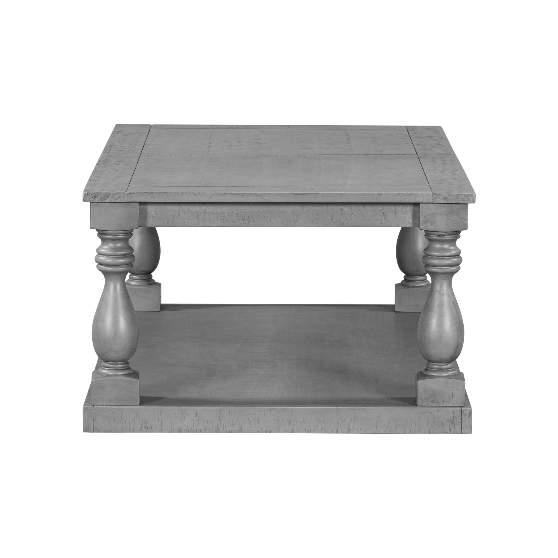 Gray Vintage Coffee Table - Vase Column Legs, Pine Finish