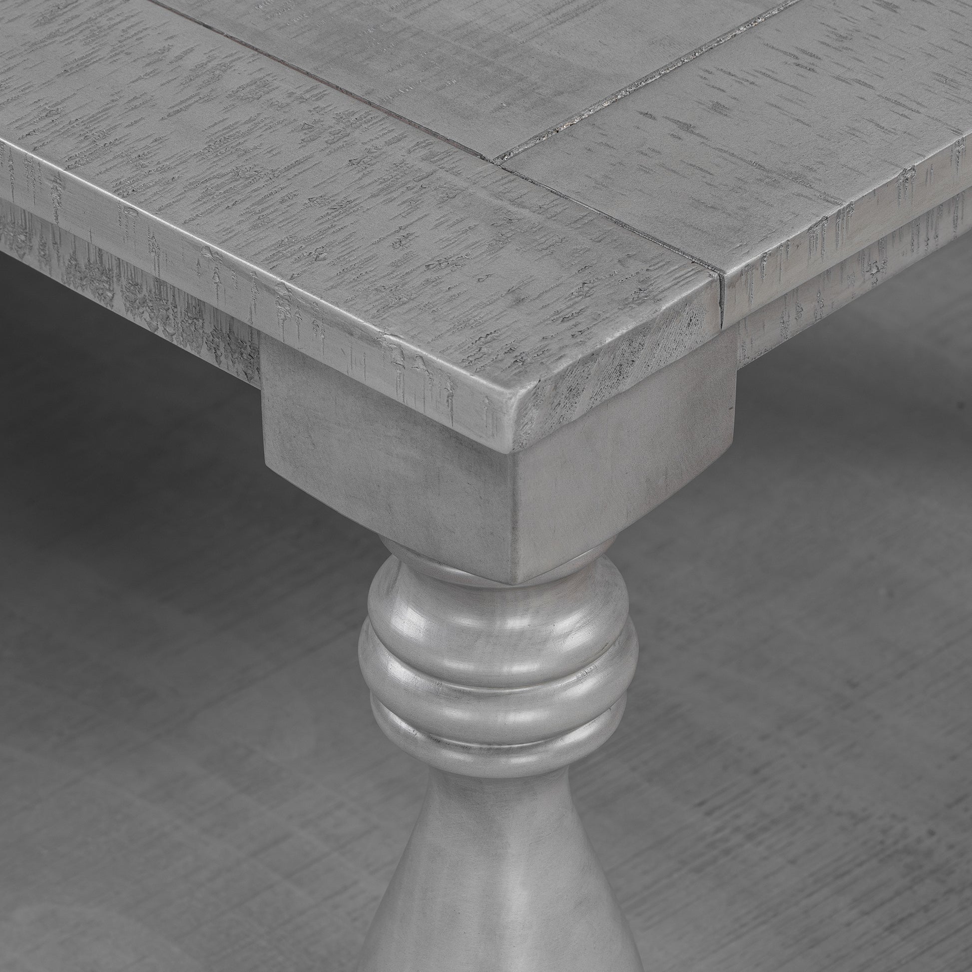 Gray Vintage Coffee Table - Vase Column Legs, Pine Finish