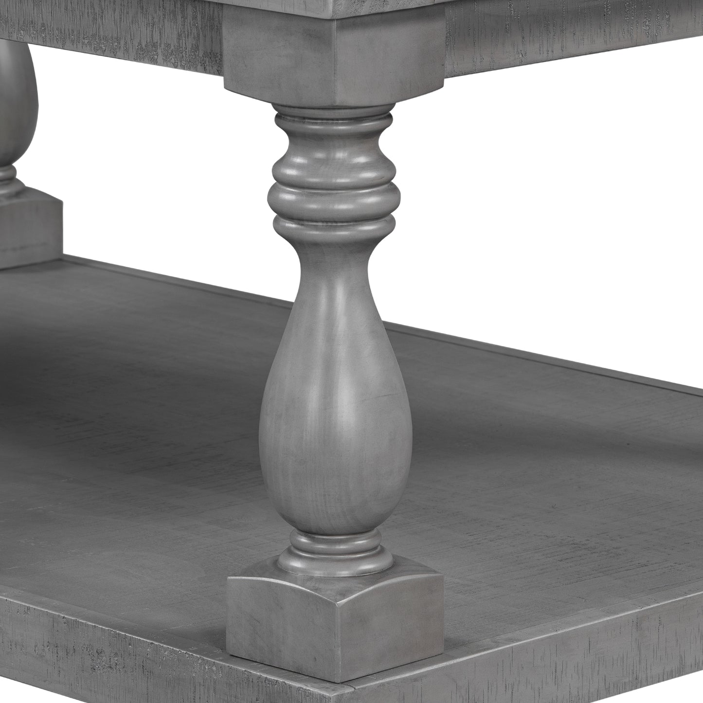 Gray Vintage Coffee Table - Vase Column Legs, Pine Finish