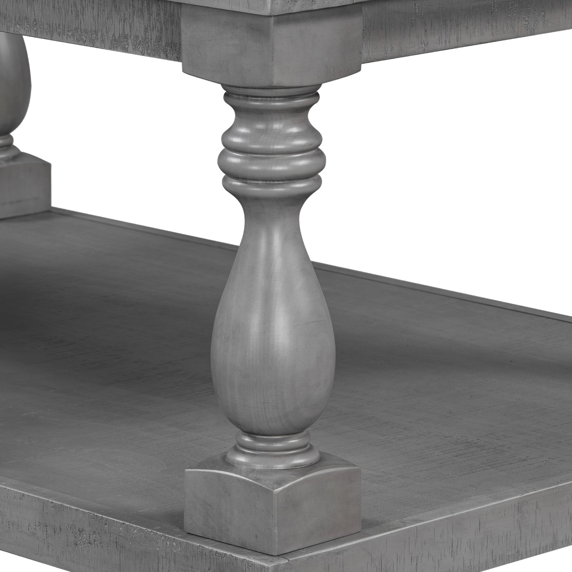Gray Vintage Coffee Table - Vase Column Legs, Pine Finish