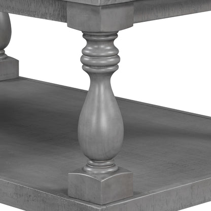 Gray Vintage Coffee Table - Vase Column Legs, Pine Finish