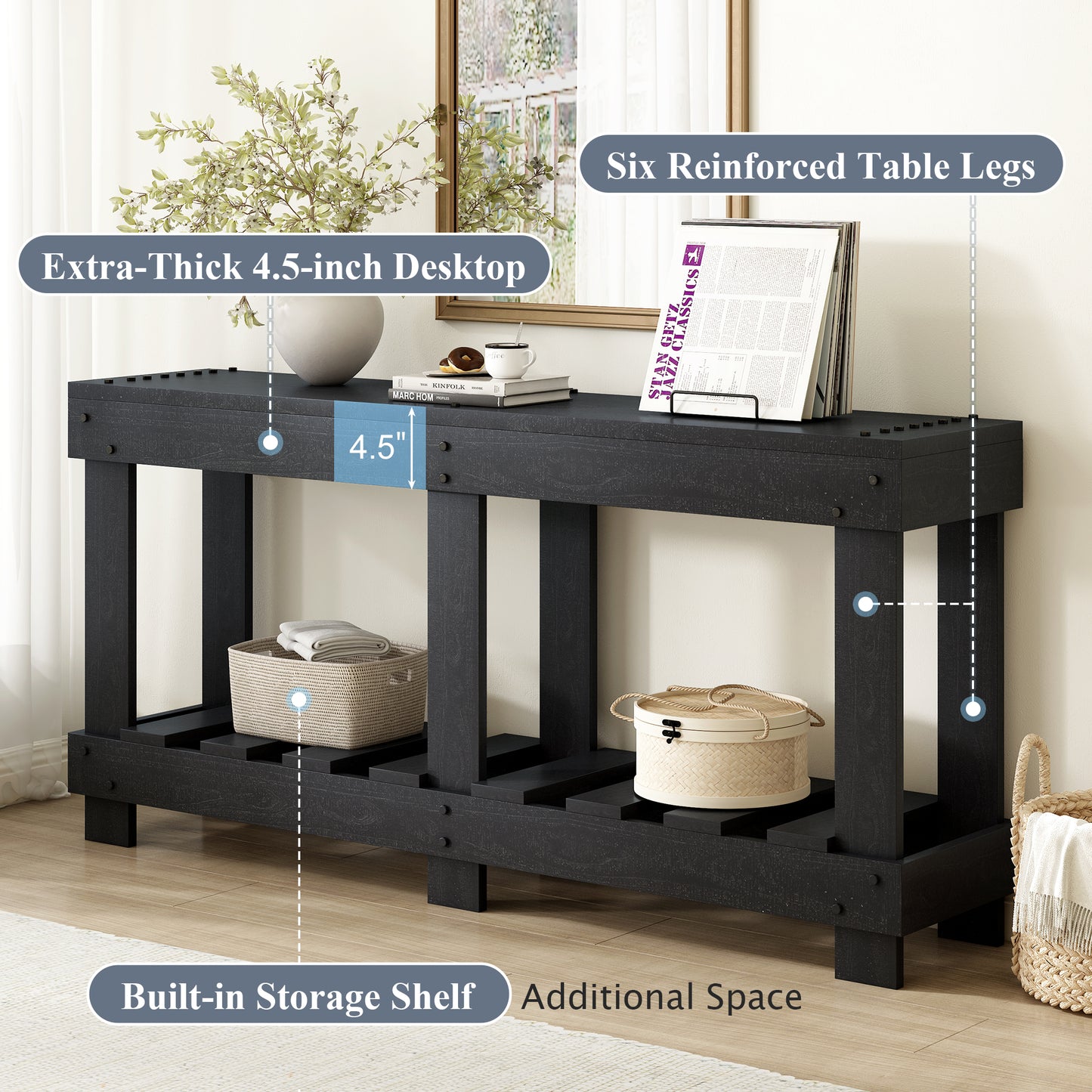 Vintage Entryway Table - Solid Wood & Storage