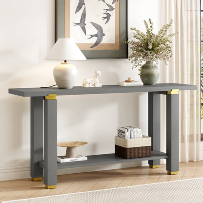 Gray Pine Console Table - 63" Entryway Sofa Table with Storage Shelf