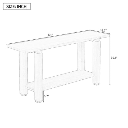 Gray Pine Console Table - 63" Entryway Sofa Table with Storage Shelf