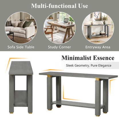 Gray Pine Console Table - 63" Entryway Sofa Table with Storage Shelf