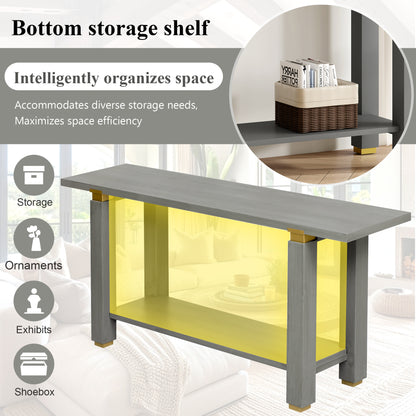 Gray Pine Console Table - 63" Entryway Sofa Table with Storage Shelf