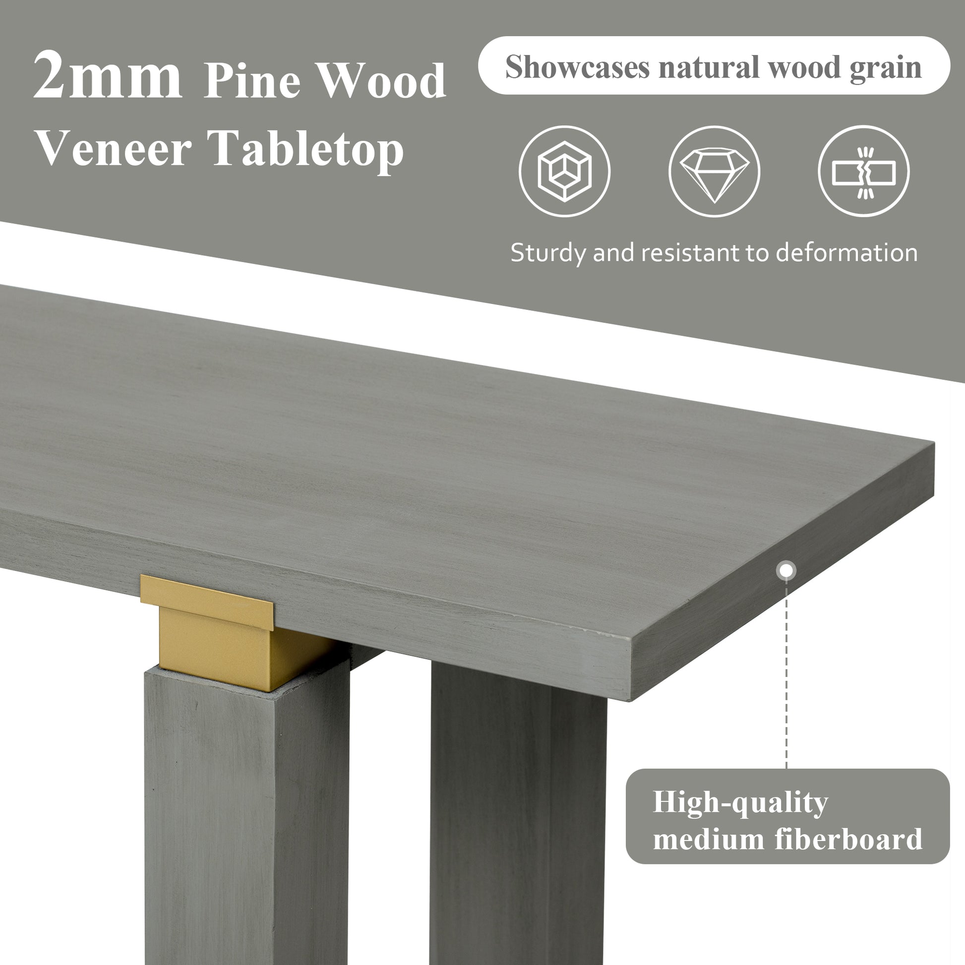 Gray Pine Console Table - 63" Entryway Sofa Table with Storage Shelf