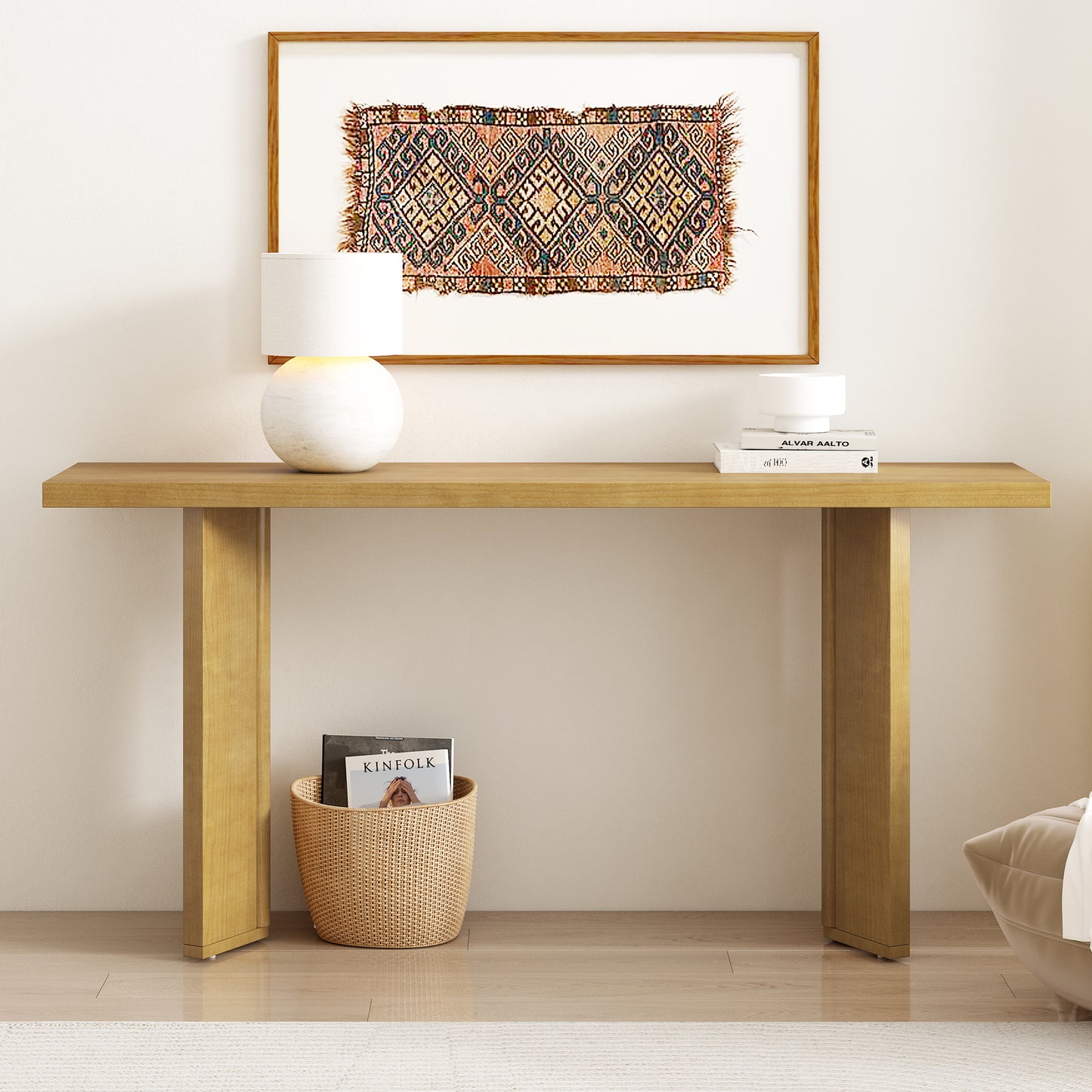 Natural Pine Console Table - Small Living Room Desk
