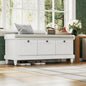 TREXM Classic Shoe Bench with Cushion and Three Drawers, Fluted Entryway Bench with Storage for Living Room, Entryway, and Hallways (White,OLD SKU: N715P207812K)
