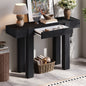 TREXM Rustic Minimalist Console Table with Hidden Drawer, Side Power Outlet,Wood Entryway Table for Entryways, Living Rooms and Home Offices(Black)