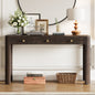 TREXM Rustic Console Table with Curved Corners for Safety, Entryway Table with 3 Concealed Drawers, Sturdy Sofa Table with Thick Legs for Hallway & Living Room (Espresso)