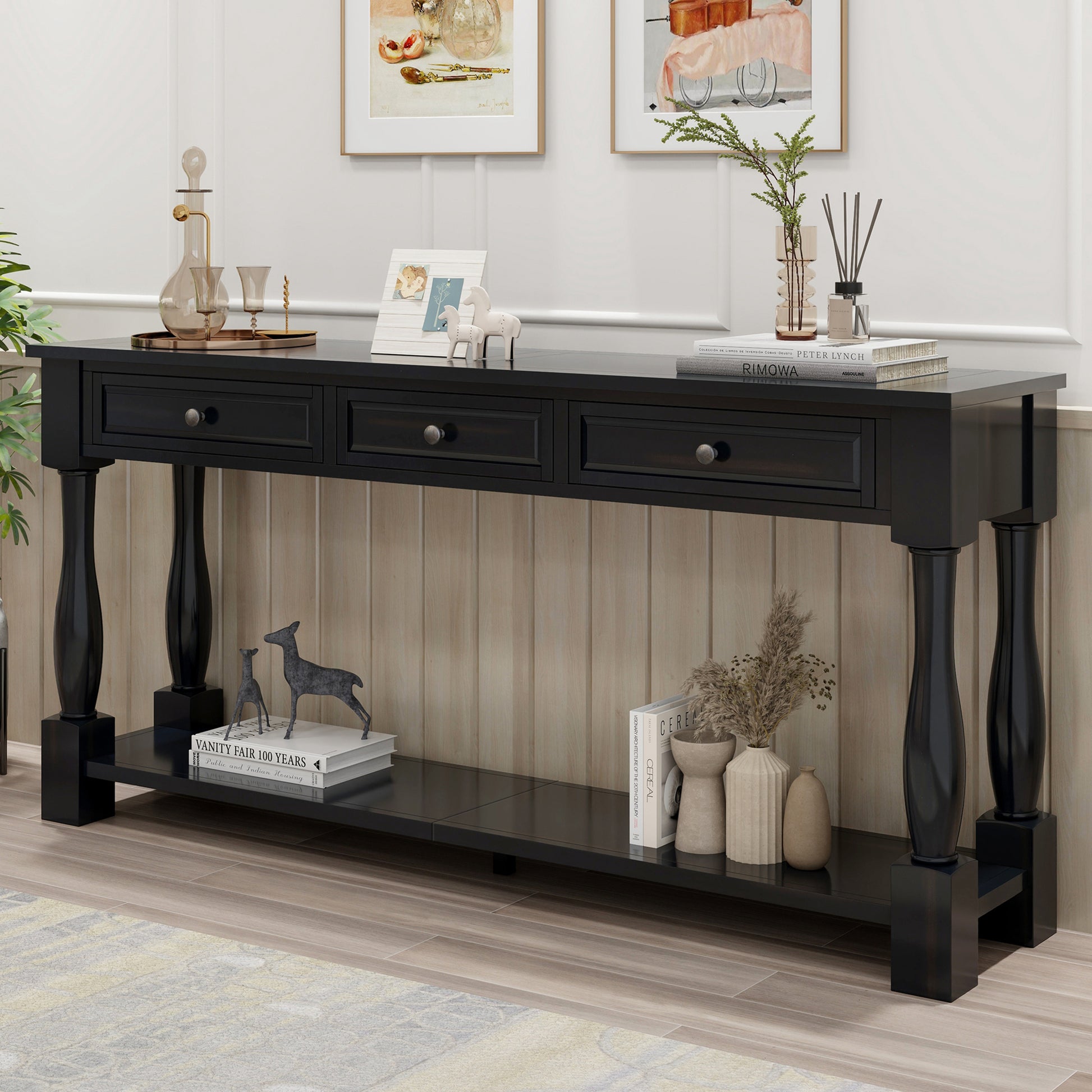 TREXM Console Table 63" Long Console Table with Drawers and Shelf for Entryway, Hallway, Living Room (Espresso, OLD SKU: WF314993AAB)