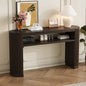 TREXM Rustic Console Table with Fluted Legs - Farmhouse Entryway Sofa Table, Vintage Oval Hallway Accent Table with Ash Veneer Top and Glaze Finish, Open Shelf, 3 Distressed Color Options (Espresso)