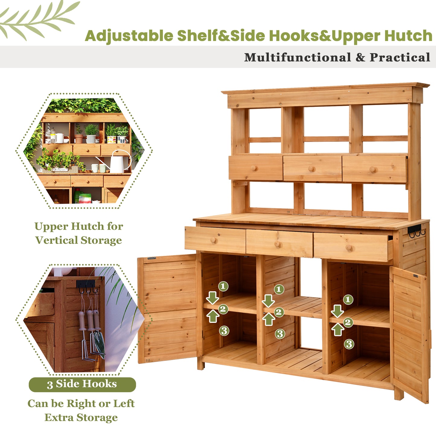 Rustic Wood Garden Potting Bench for Outdoor Patio Storage and Workstation