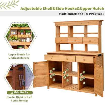 Rustic Wood Garden Potting Bench for Outdoor Patio Storage and Workstation