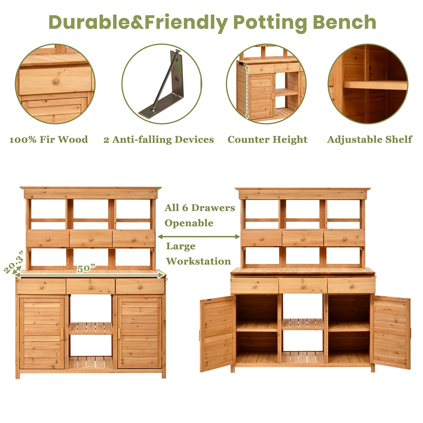 Rustic Wood Garden Potting Bench for Outdoor Patio Storage and Workstation