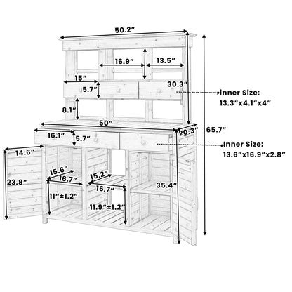 Rustic Wood Garden Potting Bench for Outdoor Patio Storage and Workstation
