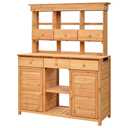 Rustic Wood Garden Potting Bench for Outdoor Patio Storage and Workstation