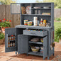 (With Assembly Video) TOPAMX Potting Bench with Hutch, 65" H Solid Fir Wood Garden Workstation, Large Countertop, Patio Kitchen Island with Adjustable Shelves, Spice Rack, Side Hook and Drawer, Gray
