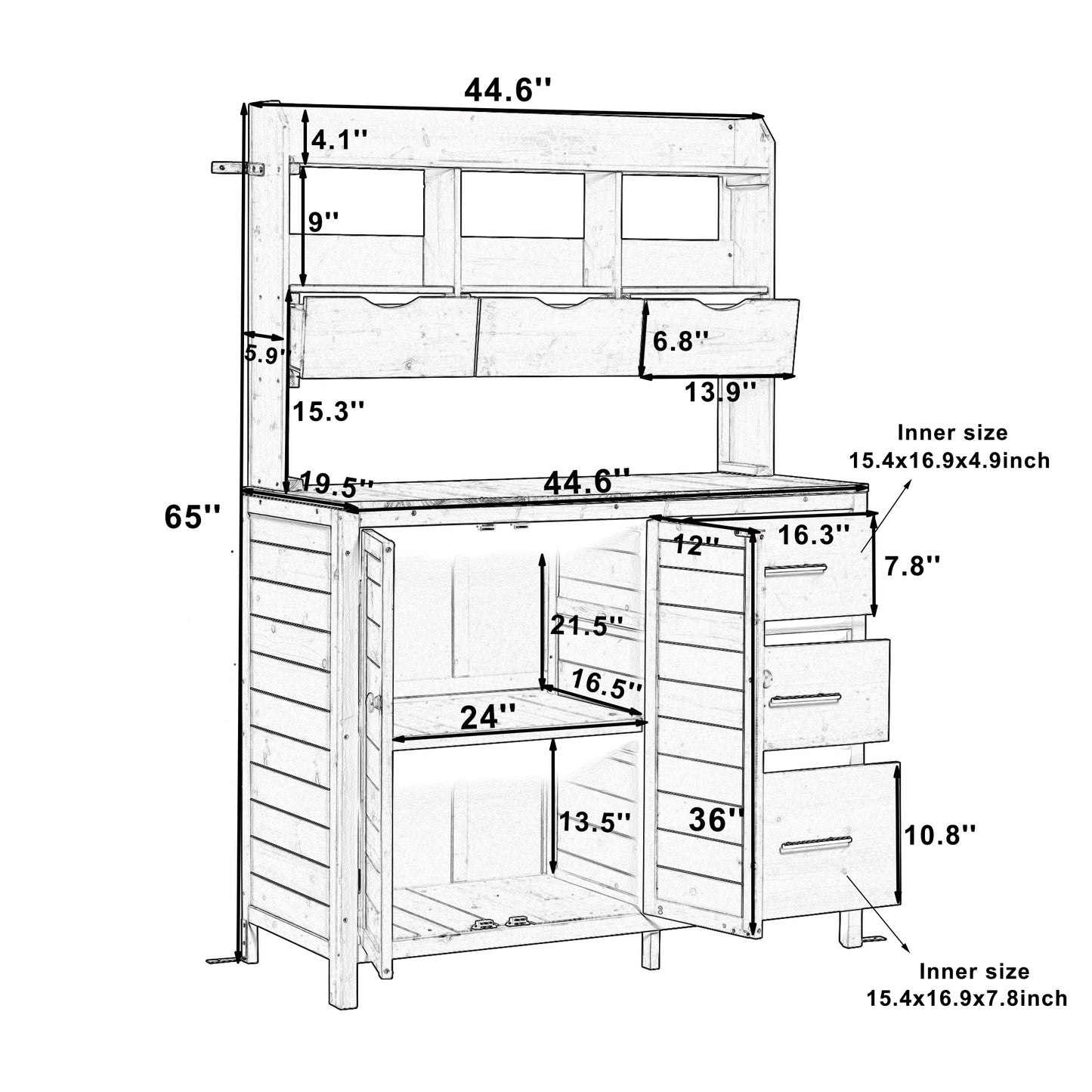 Gray Wood Potting Bench - 44.6" Garden Workstation Outdoor Kitchen Island