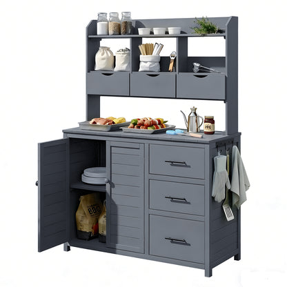 Gray Wood Potting Bench - 44.6" Garden Workstation Outdoor Kitchen Island